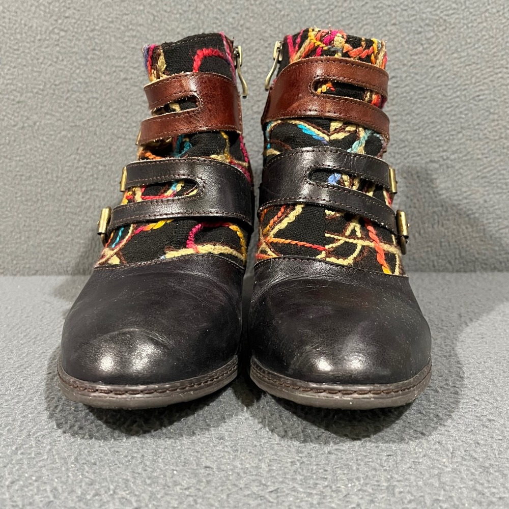 Spring Step LArtiste Q-Redding Ankle Boots Womens 9 Black Brown Embroidered Boho - Picture 3 of 10